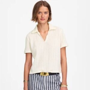 Madewell Crochet Knit Collared V-neck Sweater Tee Vintage Ivory 2025 S